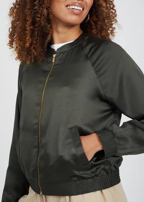 Brave Soul Khaki Satin Bomber Jacket - 8 Image 3