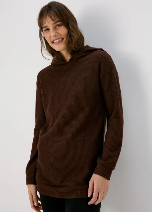 Brown Longline Pullover Hoodie - S Image 1