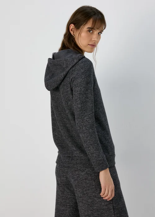 Charcoal Ribbed Pullover Hoodie - S Image 2