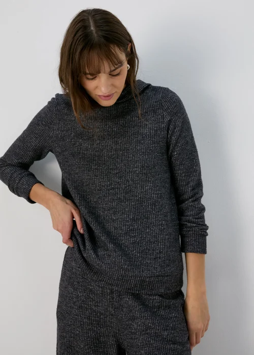 Charcoal Ribbed Pullover Hoodie - S Image 1