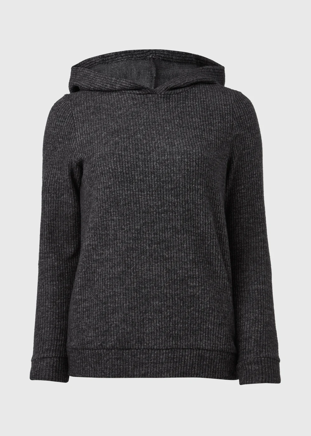 Charcoal Ribbed Pullover Hoodie - S Image 5
