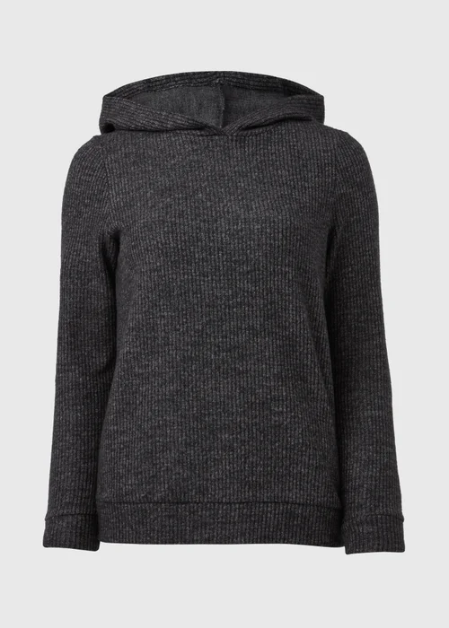 Charcoal Ribbed Pullover Hoodie - S Image 5