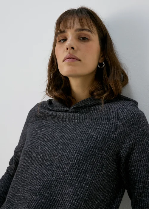 Charcoal Ribbed Pullover Hoodie - S Image 3