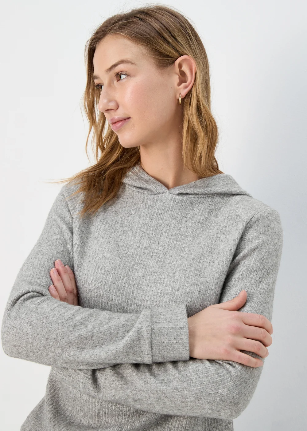 Grey Ribbed Pullover Hoodie - S Image 3