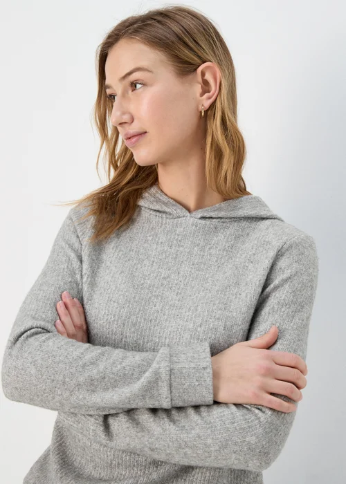 Grey Ribbed Pullover Hoodie - S Image 3