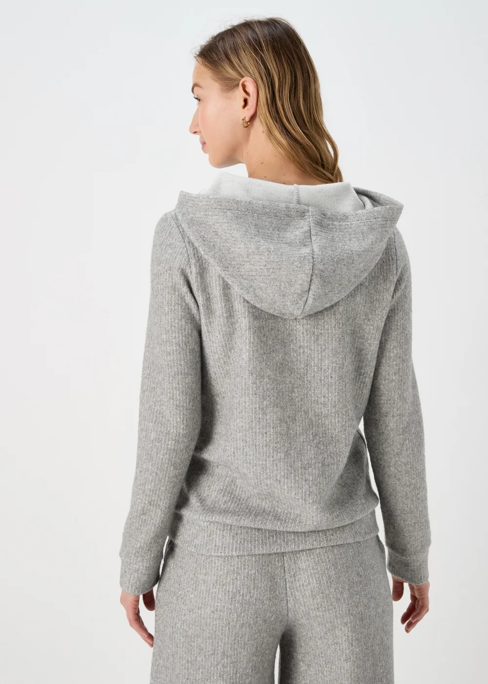 Grey Ribbed Pullover Hoodie - S Image 2