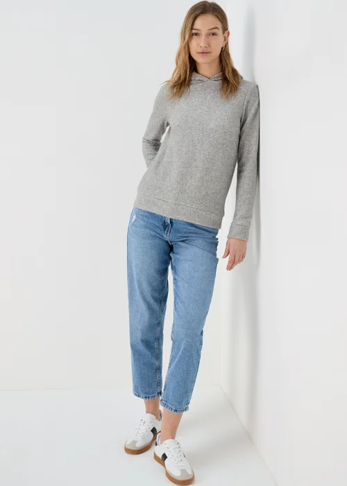 Grey Ribbed Pullover Hoodie - S Image 4
