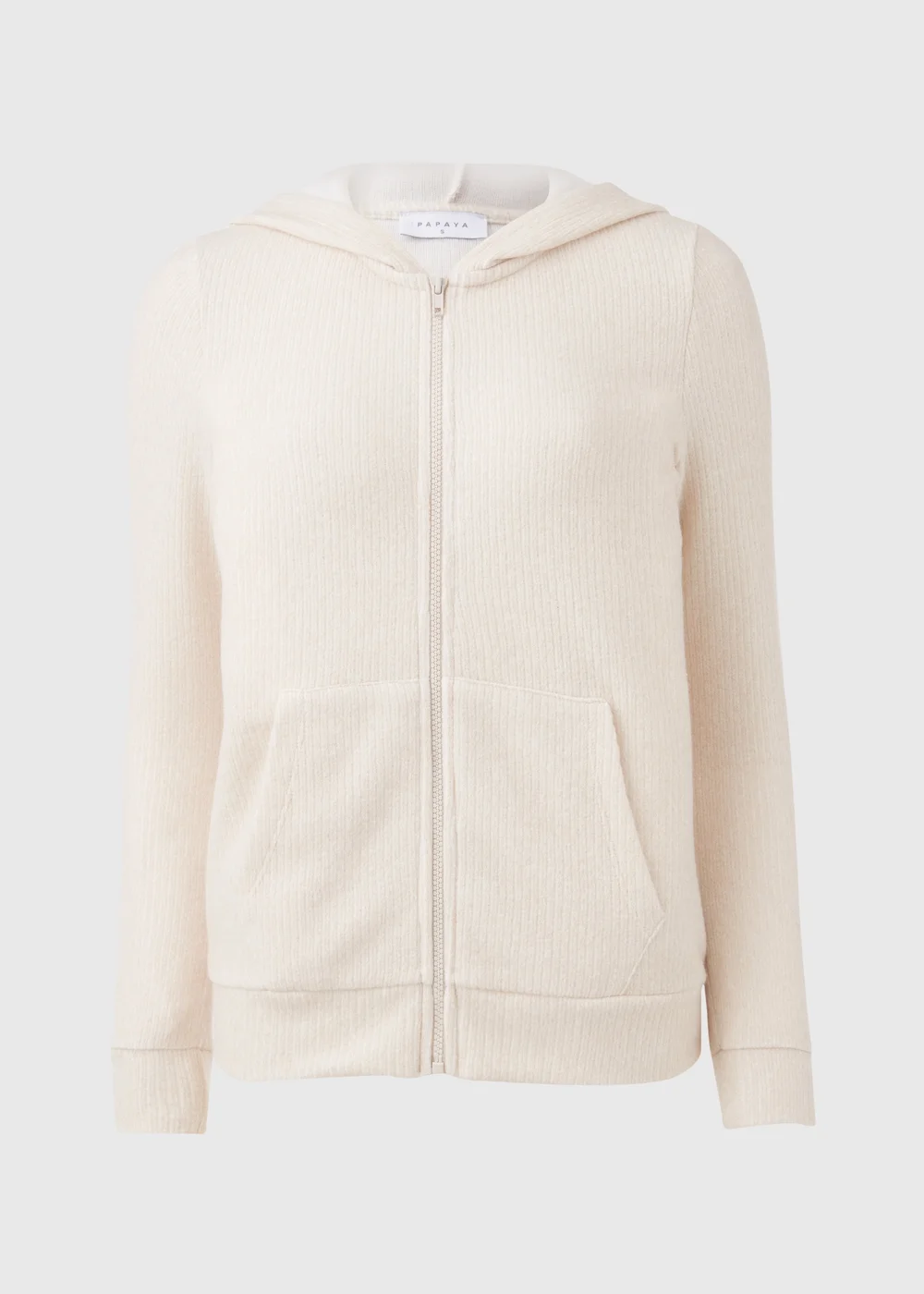 Oatmeal Zip Front Ribbed Hoodie - S Image 5
