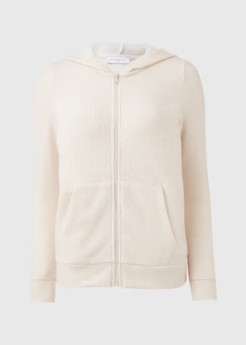 Oatmeal Zip Front Ribbed Hoodie - S Image 5