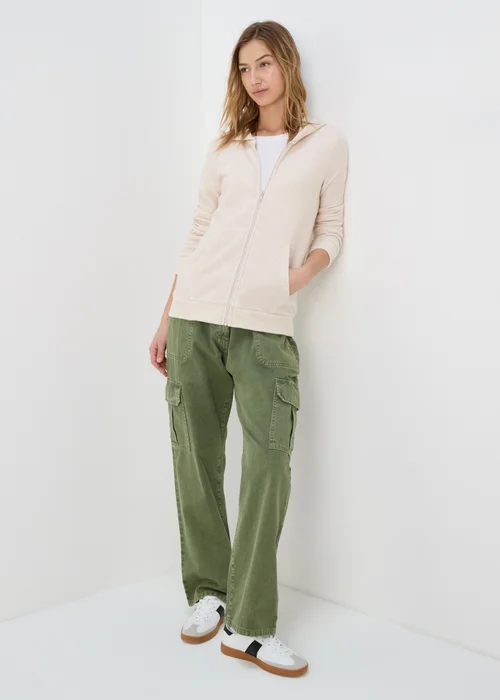 Oatmeal Zip Front Ribbed Hoodie - S Image 4