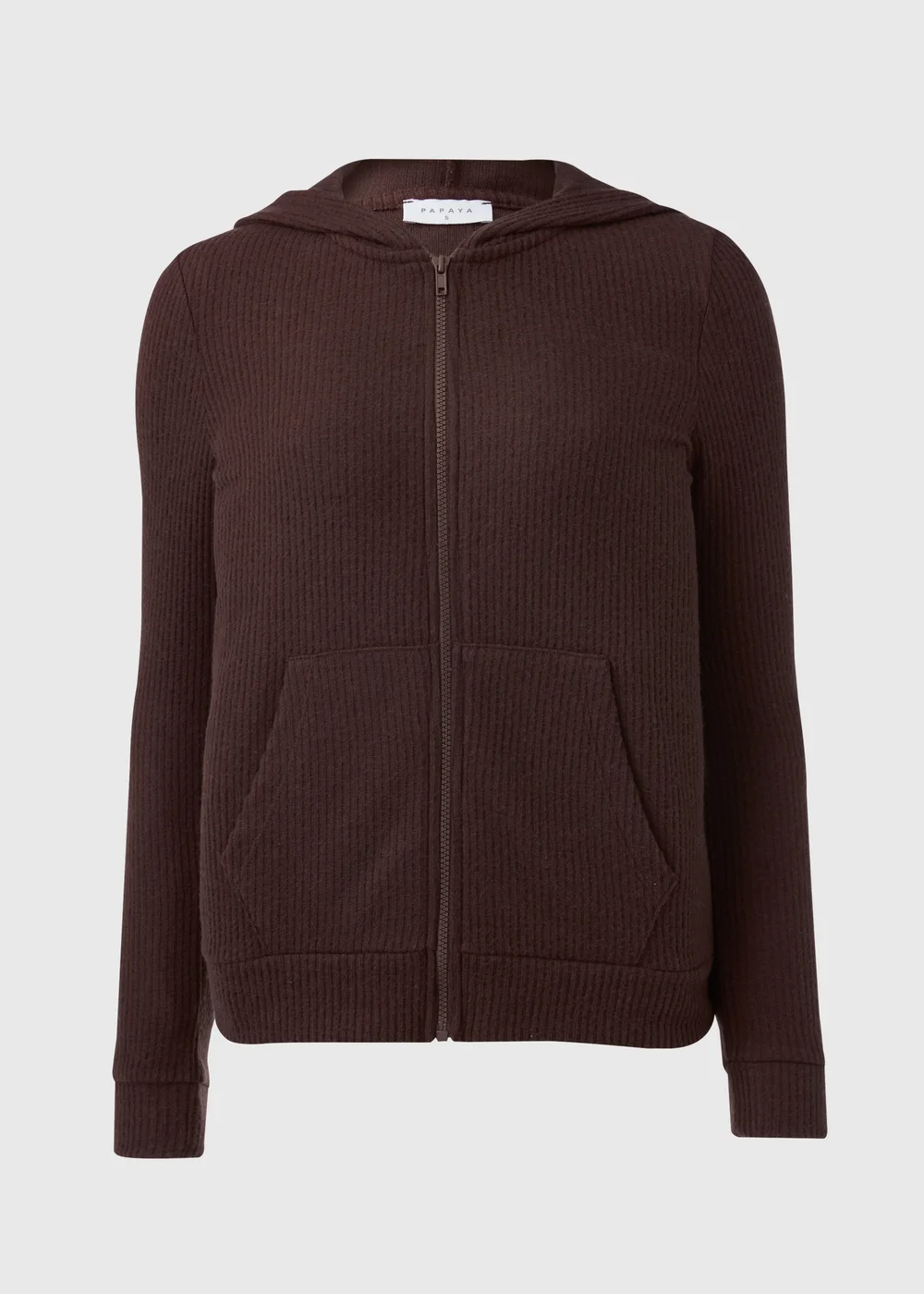 Chocolate Front Zip Ribbed Hoodie - S Image 1