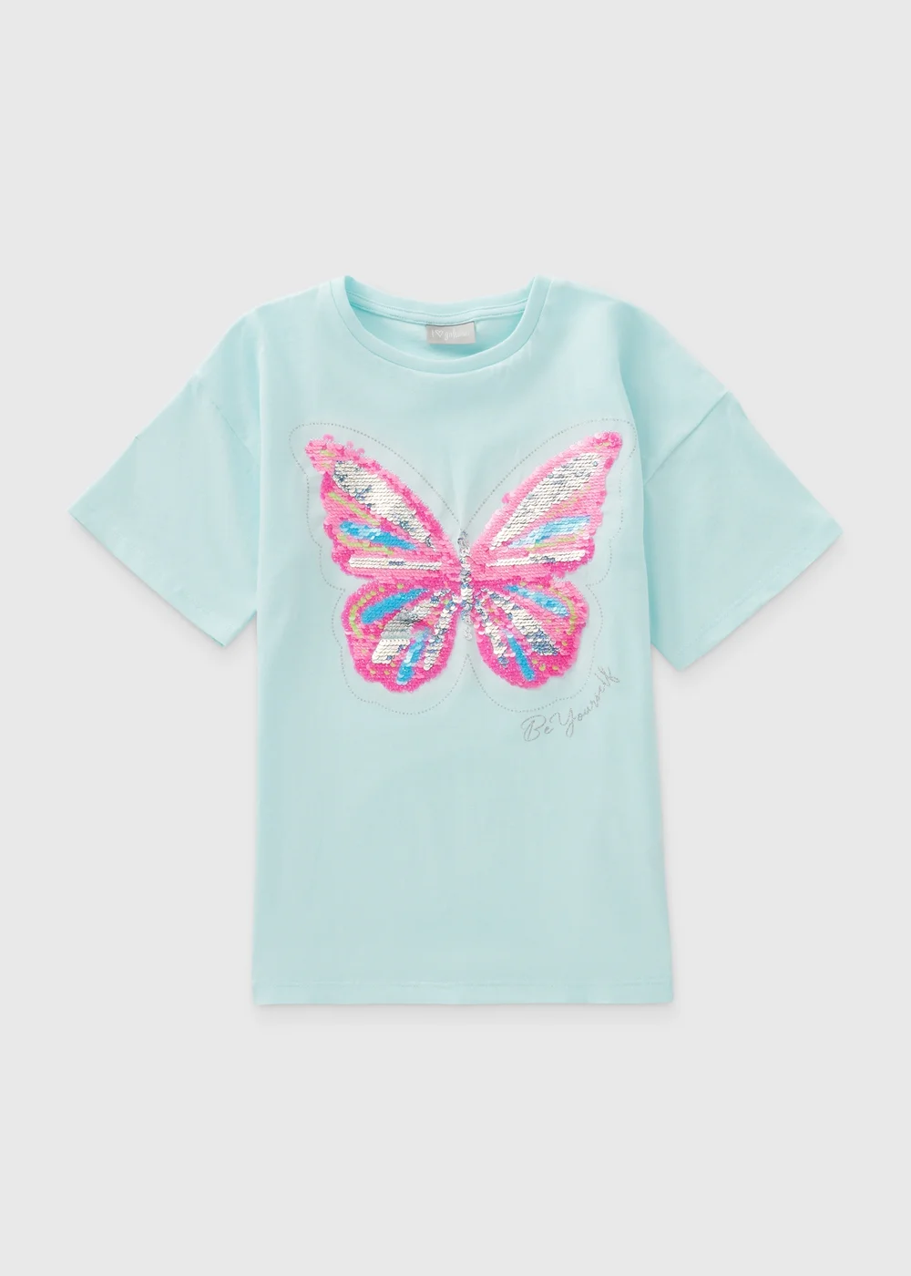 Girls Blue Sequin Butterfly T-Shirt (7-13yrs) - Age 10 Years Image 1