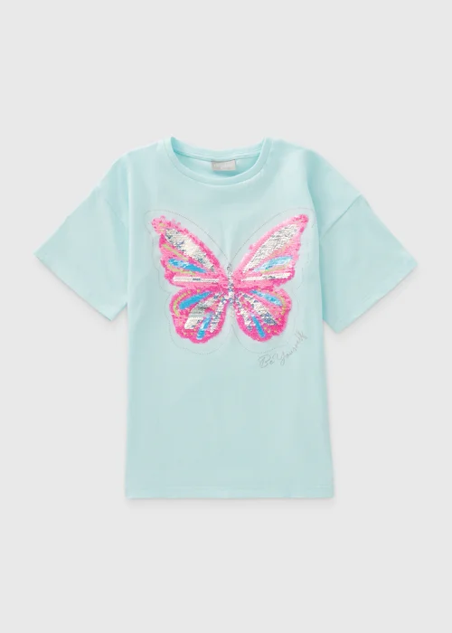 Girls Blue Sequin Butterfly T-Shirt (7-13yrs) - Age 10 Years Image 1