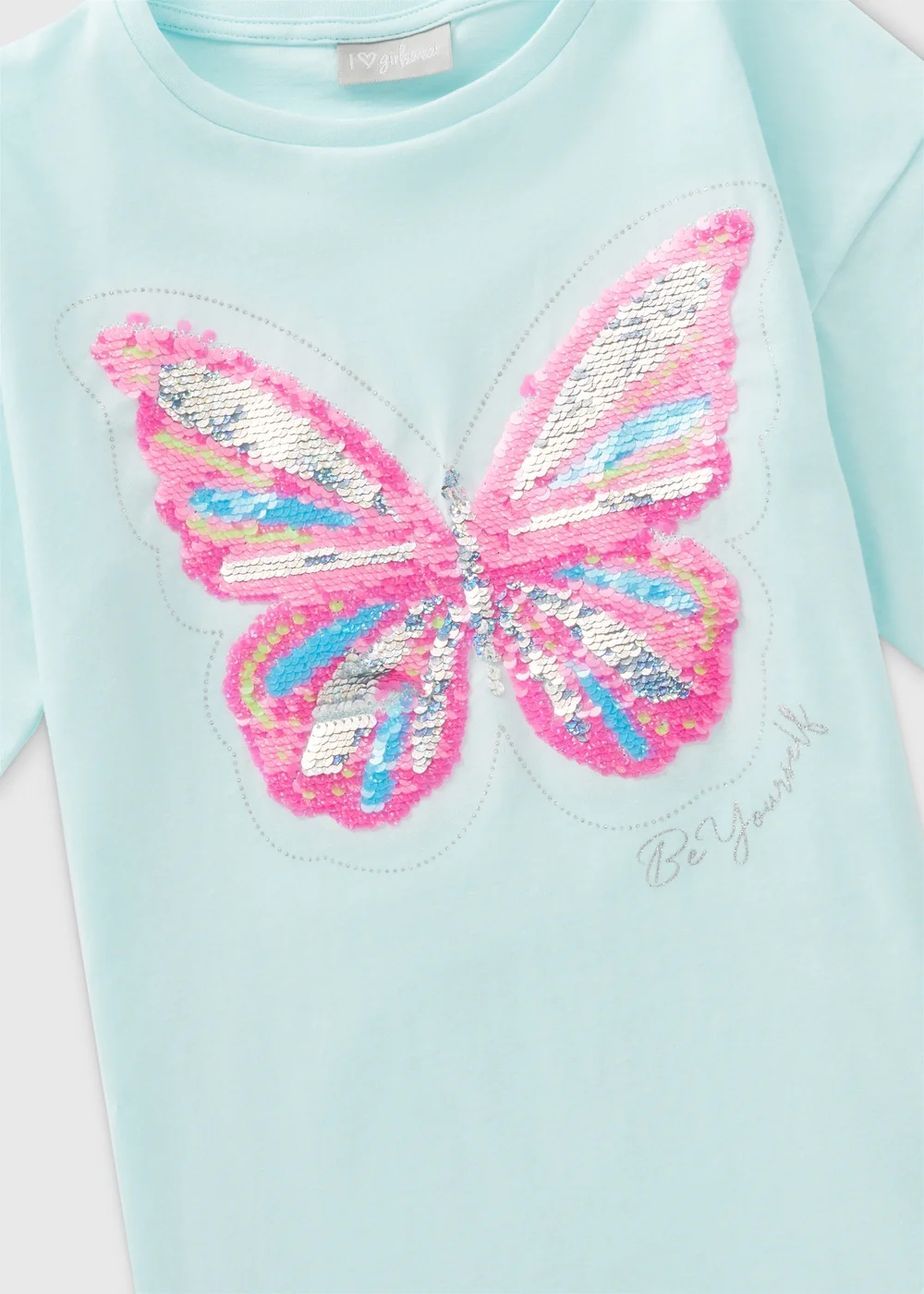 Girls Blue Sequin Butterfly T-Shirt (7-13yrs) - Age 10 Years Image 2