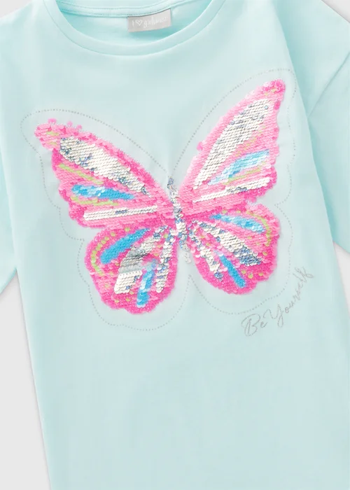 Girls Blue Sequin Butterfly T-Shirt (7-13yrs) - Age 10 Years Image 2