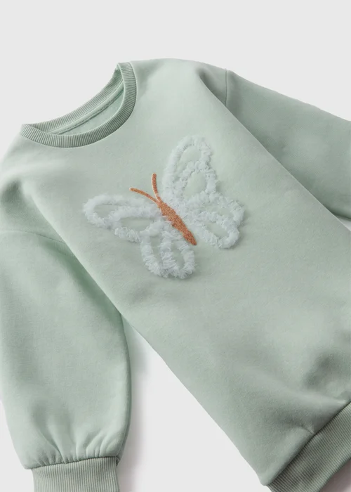 Girls Sage Green Butterfly Print Sweat Dress (1-7yrs) - 1-1.5 Yrs Image 2