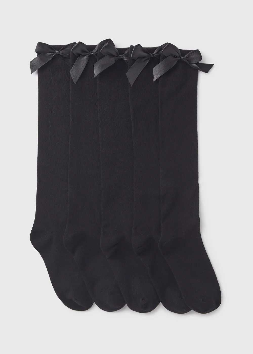 5 Pack Girls Black Knee High Bow Socks (2-12yrs) - 4-5.5 Image 1