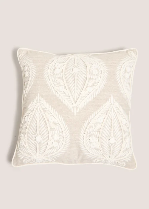 Cream Embellished Leaf Cushion (43cm x 43cm) Image 1