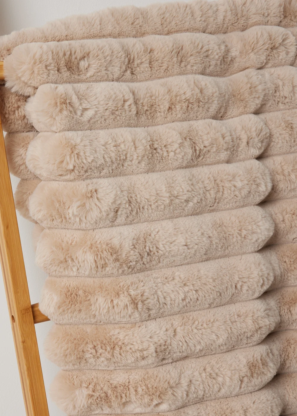 Beige Ribbed Faux Fur Throw Image 2