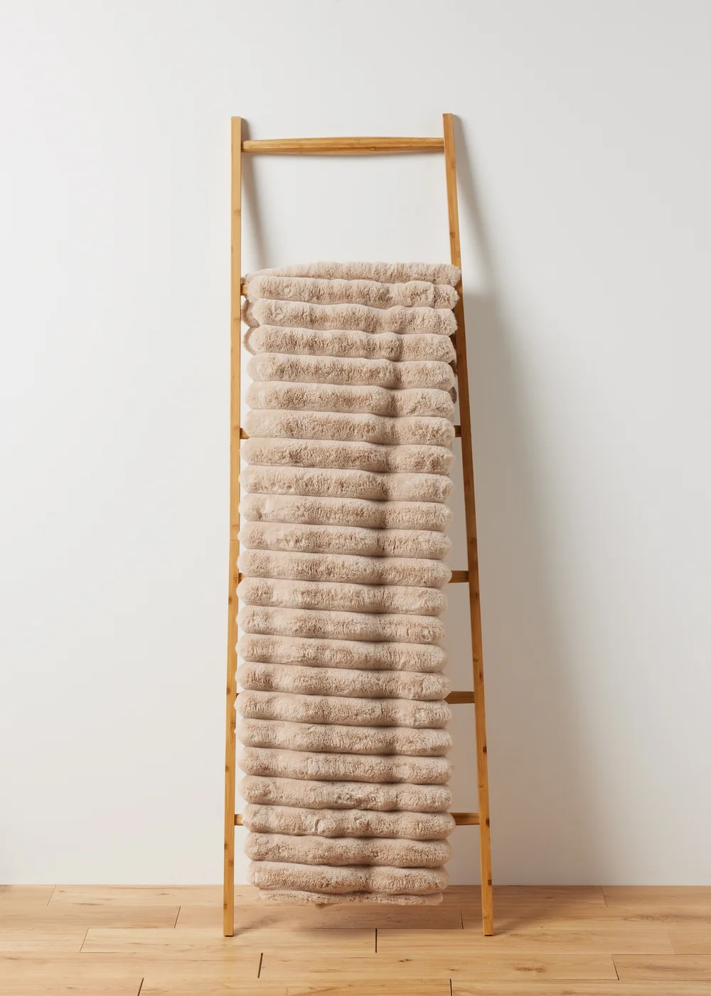 Beige Ribbed Faux Fur Throw Image 1