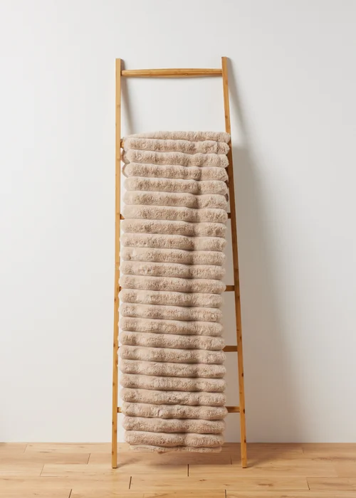 Beige Ribbed Faux Fur Throw Image 1