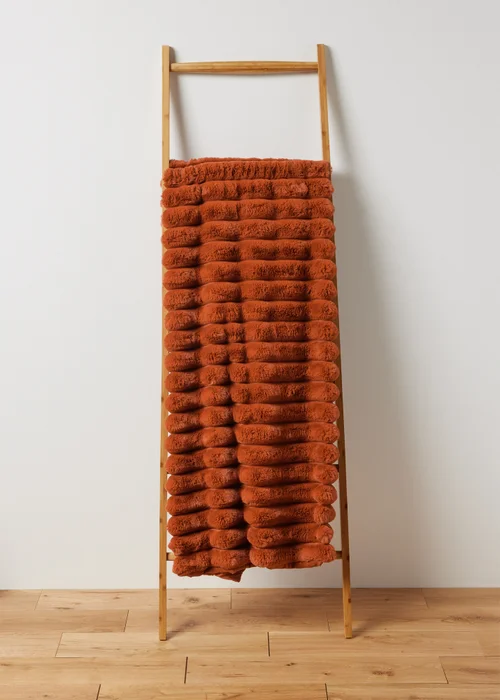 Rust Ribbed Faux Fur Throw Image 1