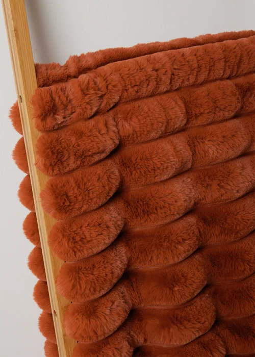 Rust Ribbed Faux Fur Throw Image 2