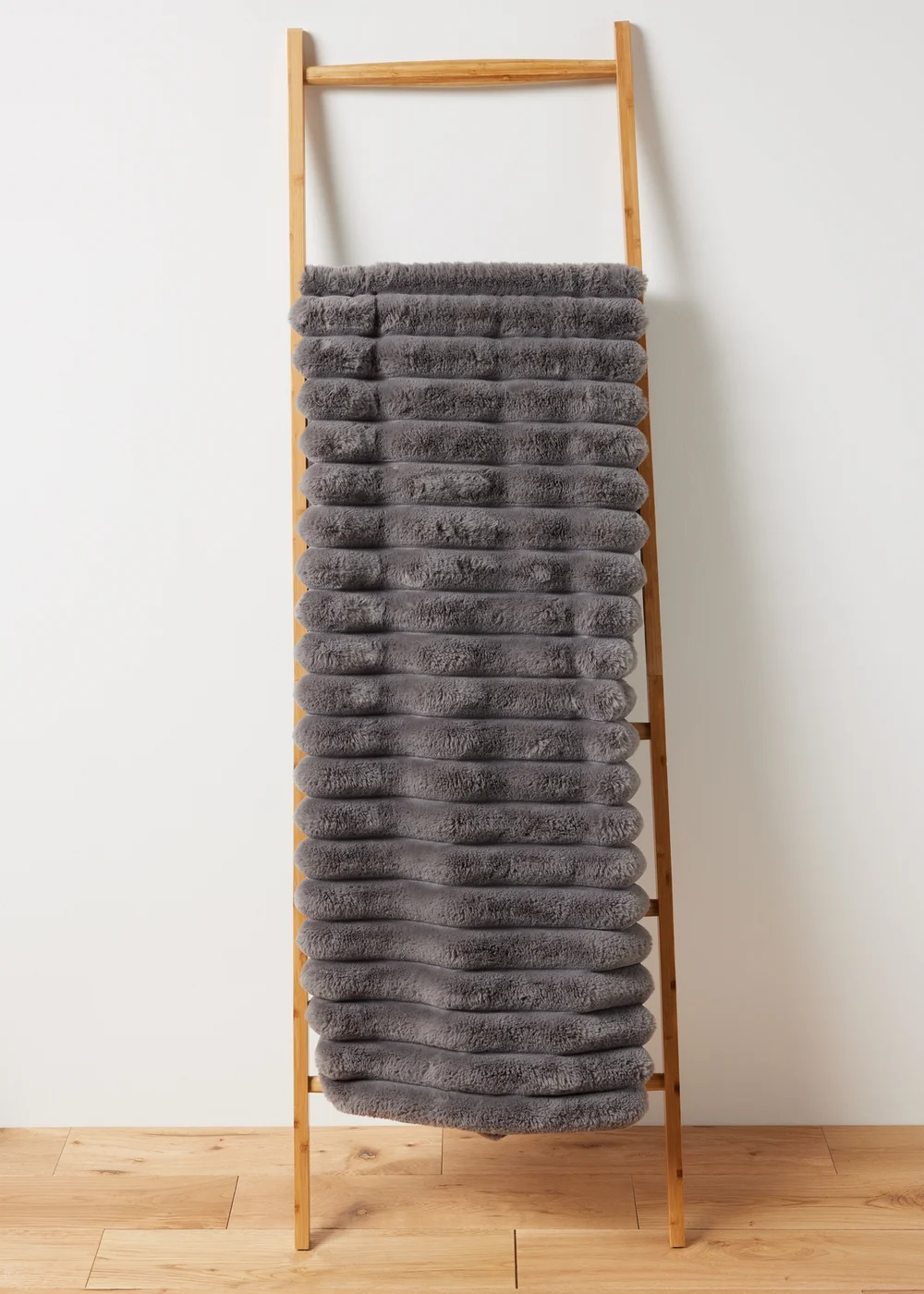 Grey Ribbed Faux Fur Throw Image 1
