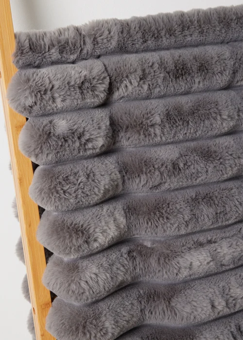 Grey Ribbed Faux Fur Throw Image 2