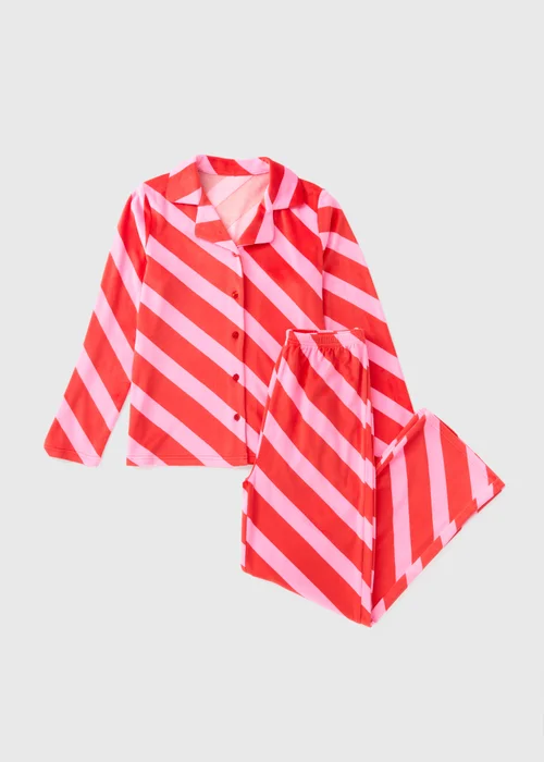 Girls Red Striped Christmas Top & Bottom Pyjama Set (7-13yrs) - Age 7 Years Image 1