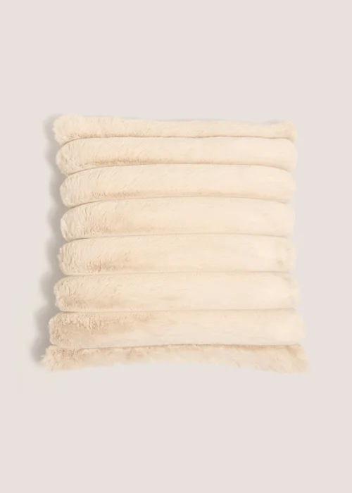 Natural Ribbed Faux Fur Cushion Image 1