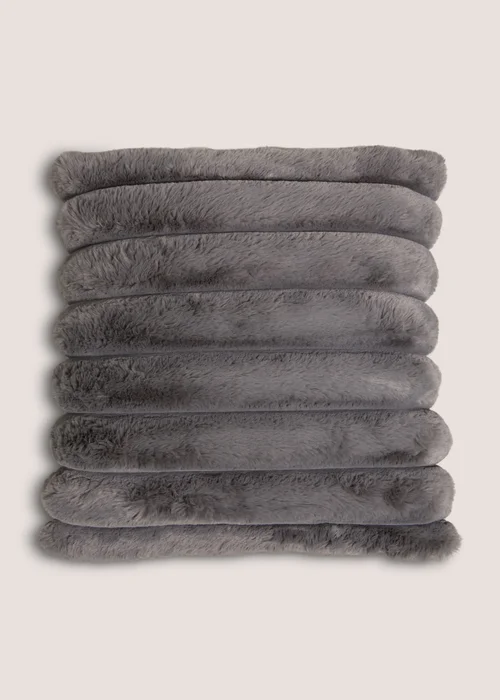 Grey Ribbed Faux Fur Cushion (43cm x 43cm) Image 1