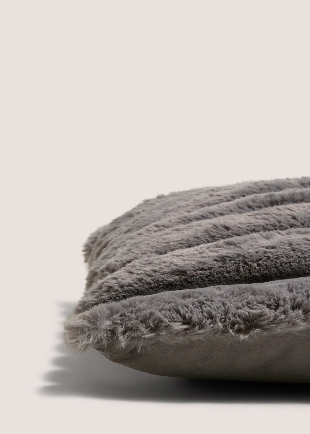 Grey Ribbed Faux Fur Cushion (43cm x 43cm) Image 2