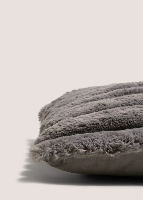 Grey Ribbed Faux Fur Cushion (43cm x 43cm) Image 2
