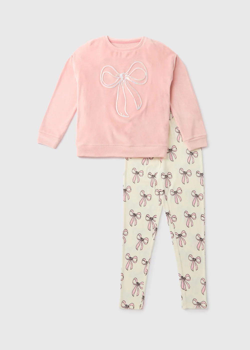 Girls Pink Bow Velour Pyjama Set (7-13yrs) - Age 10 Years Image 1