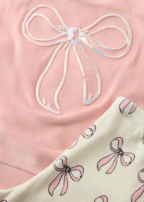 Girls Pink Bow Velour Pyjama Set (7-13yrs) - Age 10 Years Image 2