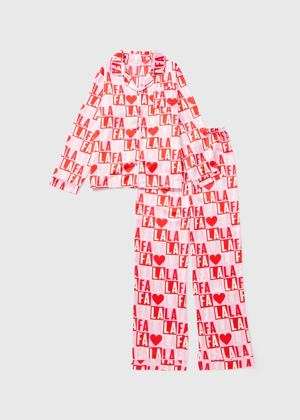 Girls Pink Christmas Checkerboard Satin Pyjama Set (4-12yrs) - Age 8 Years Image 1