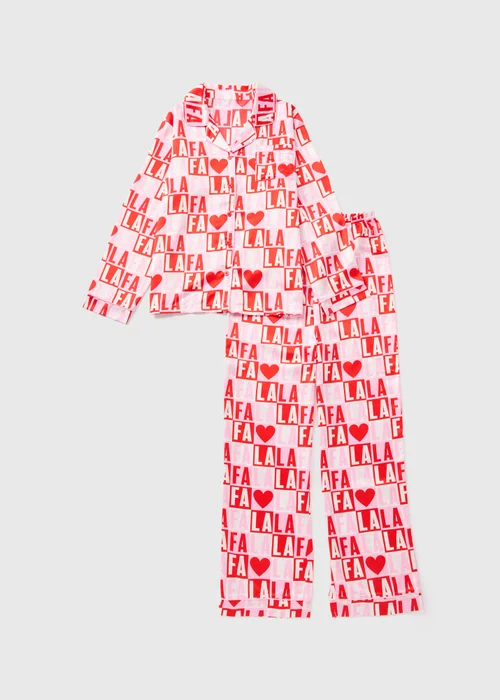 Girls Pink Christmas Checkerboard Satin Pyjama Set (4-12yrs) - Age 8 Years Image 1