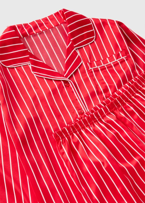 Girls Red Christmas Stripe Satin Pyjama Set (4-12yrs) - Age 4 Years Image 2