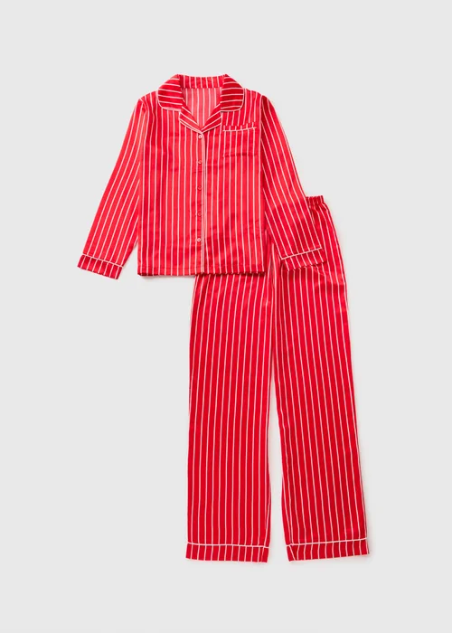 Girls Red Christmas Stripe Satin Pyjama Set (4-12yrs) - Age 4 Years Image 1