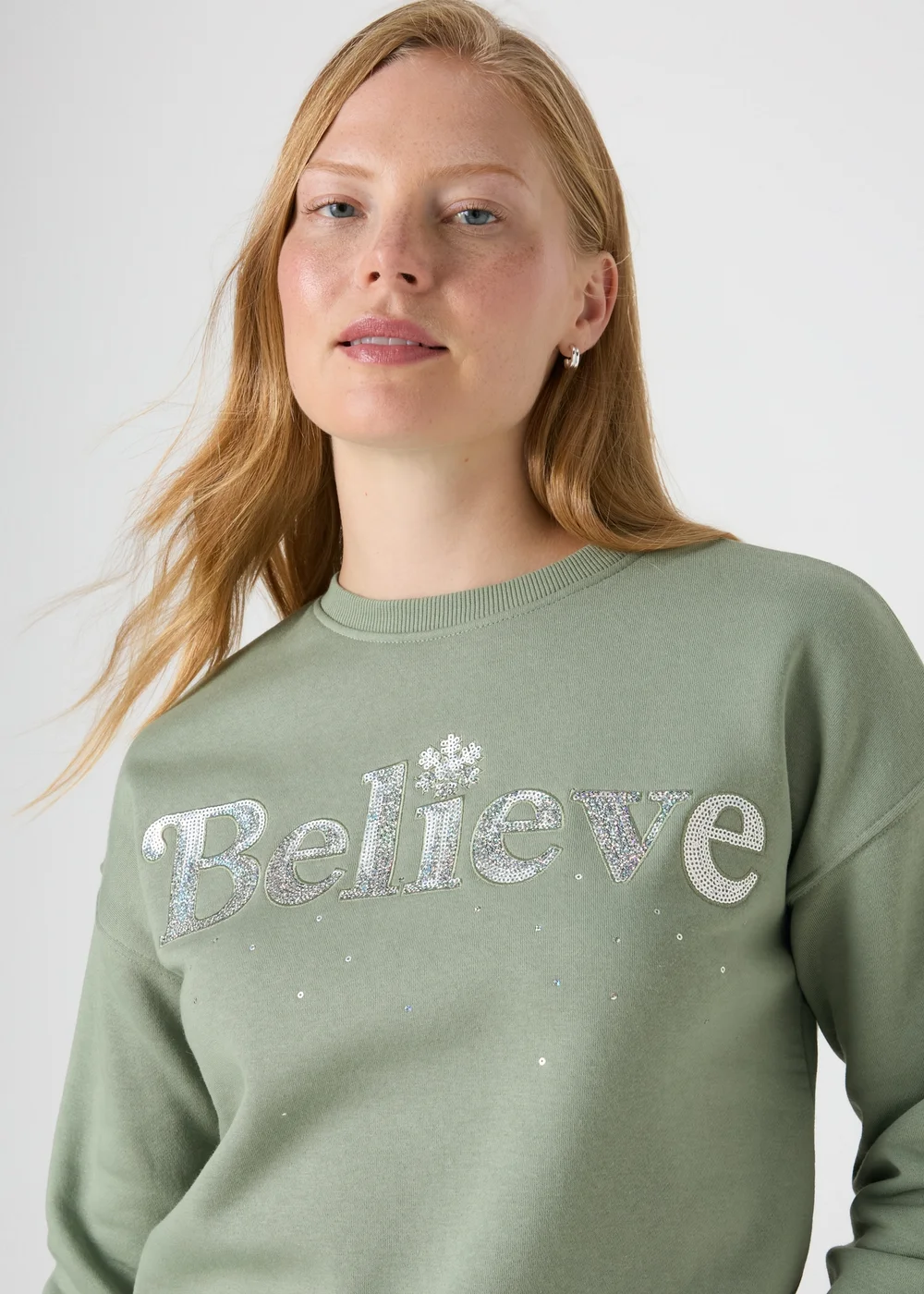 Wondrous Green Believe Sequin Sweatshirt - S Image 3