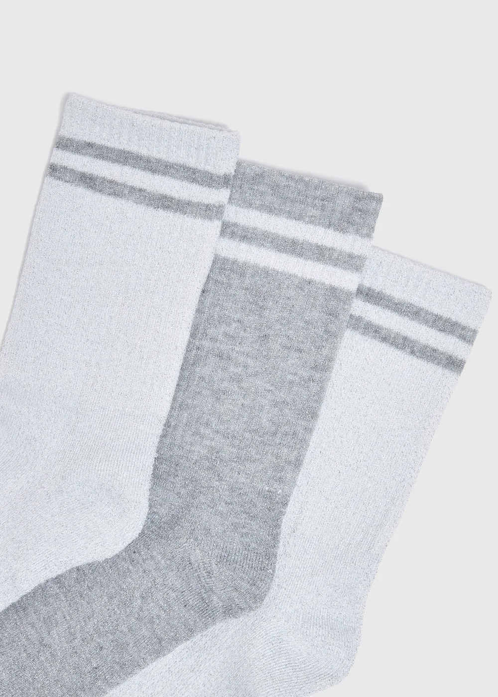 3 Pack Grey Lurex Crew Stripe Sports Socks - One Size Image 2