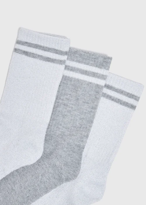 3 Pack Grey Lurex Crew Stripe Sports Socks - One Size Image 2