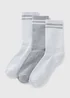 3 Pack Grey Lurex Crew Stripe Sports Socks - One Size Image 1