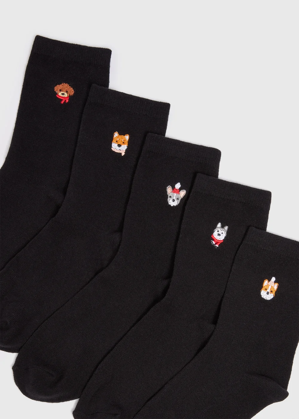 5 Pack Black Dog Embroidered Crew Socks - One Size Image 2
