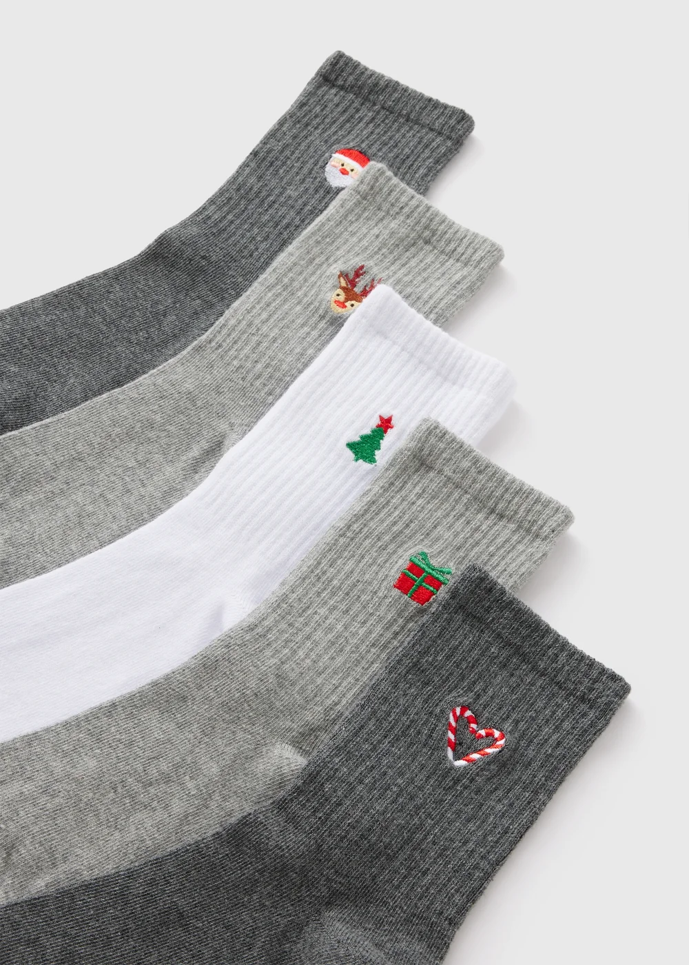 5 Pack Winter Poem Grey Christmas Crew Socks - One Size Image 2