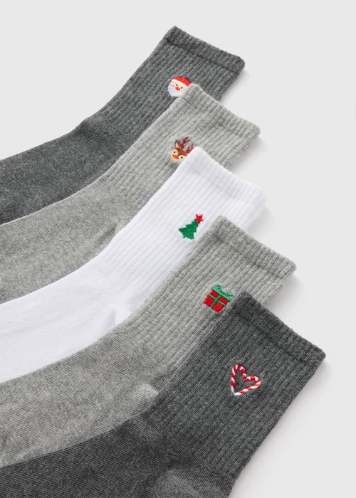 5 Pack Winter Poem Grey Christmas Crew Socks - One Size Image 2