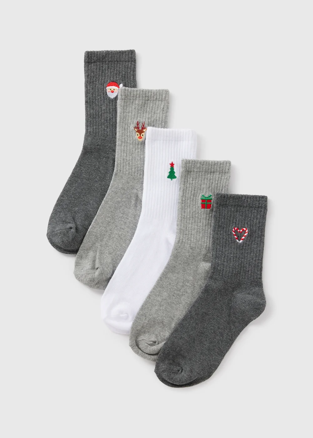 5 Pack Winter Poem Grey Christmas Crew Socks - One Size Image 1