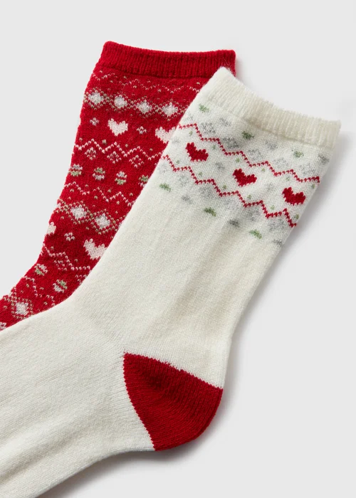 2 Pack Red Fairisle Thermal Socks - One Size Image 2
