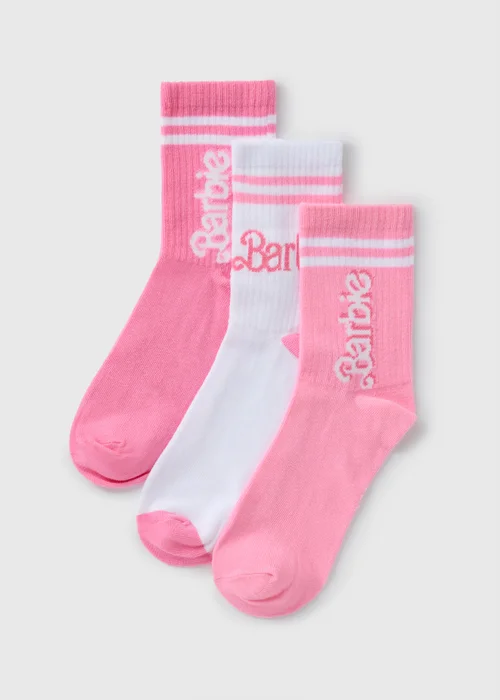 3 Pack Pink Barbie Sports Crew Socks - One Size Image 1